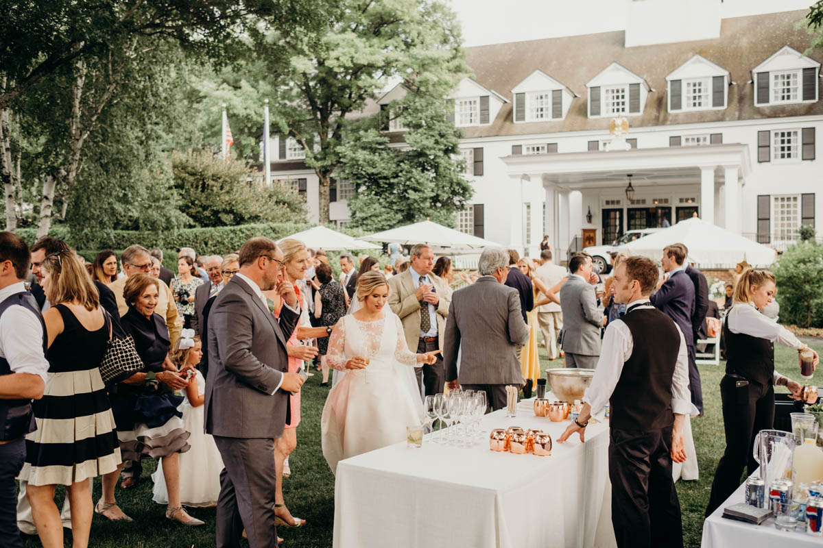 wedding cocktail hour on Woodstock Inn front lawn